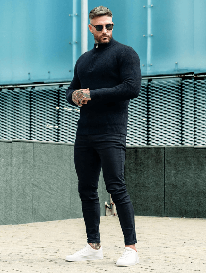 Valerio Zip Knit Sweater - Black