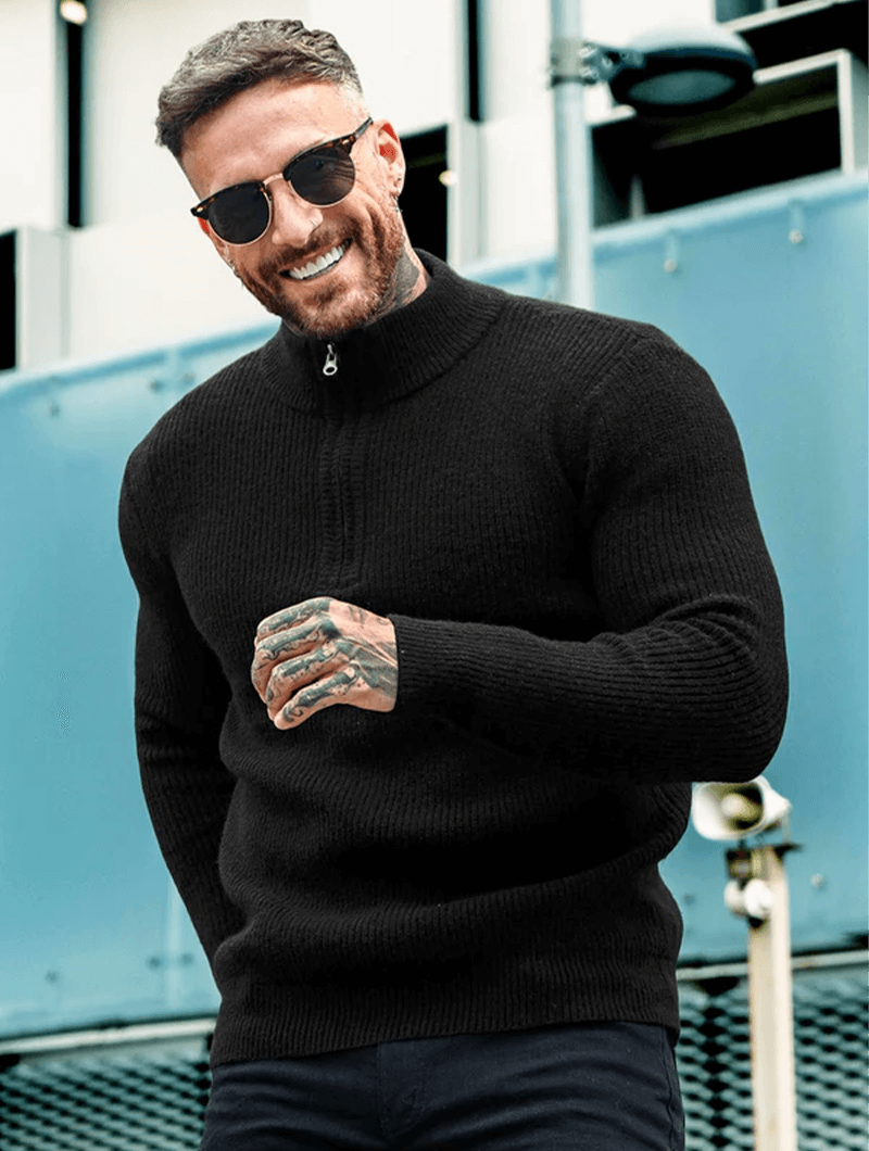 Valerio Zip Knit Sweater - Black