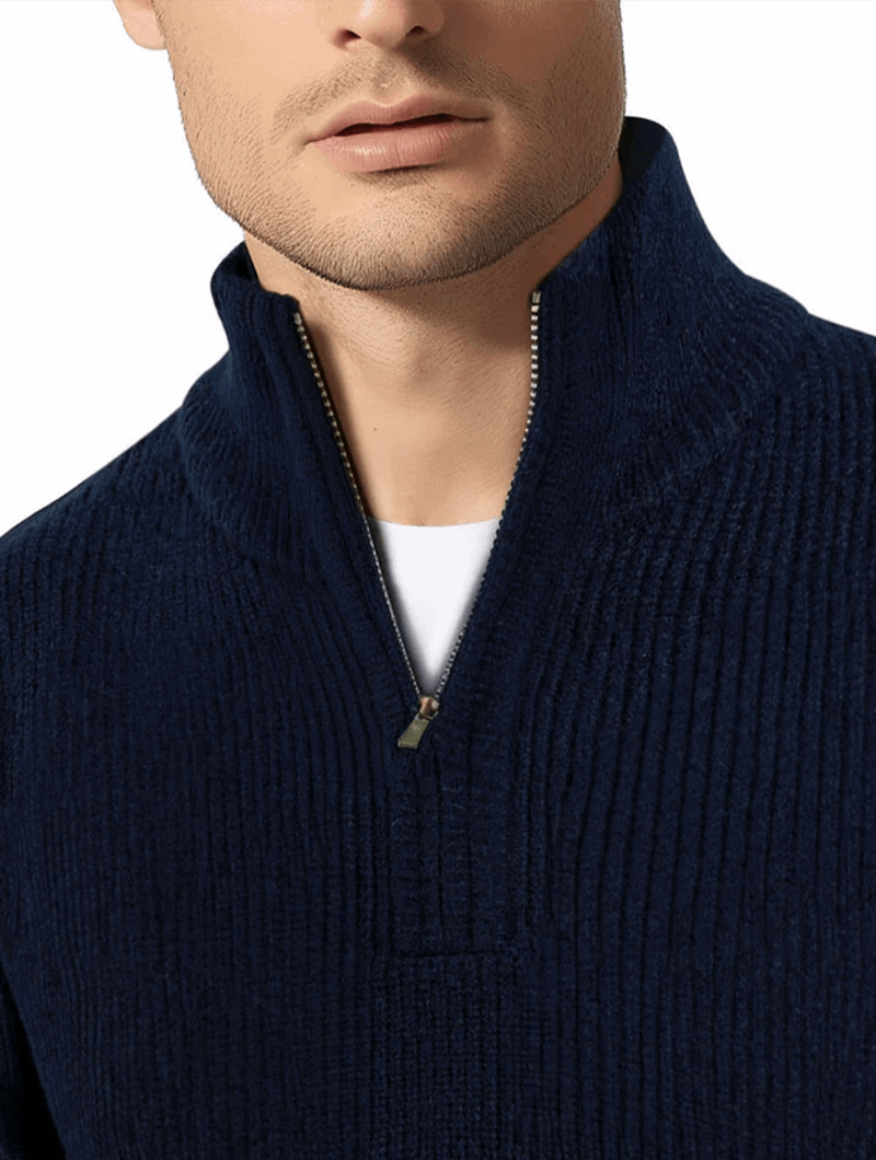 Valerio Zip Strickpullover - Marineblau