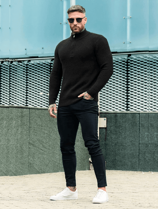 Valerio Zip Strickpullover - Schwarz