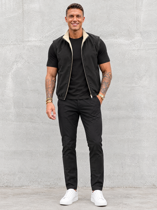 Massimo Gilet Set with T-Shirt - Black Top & Black Pants