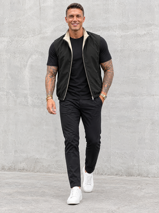 Massimo Gilet Set with T-Shirt - Black Top & Black Pants