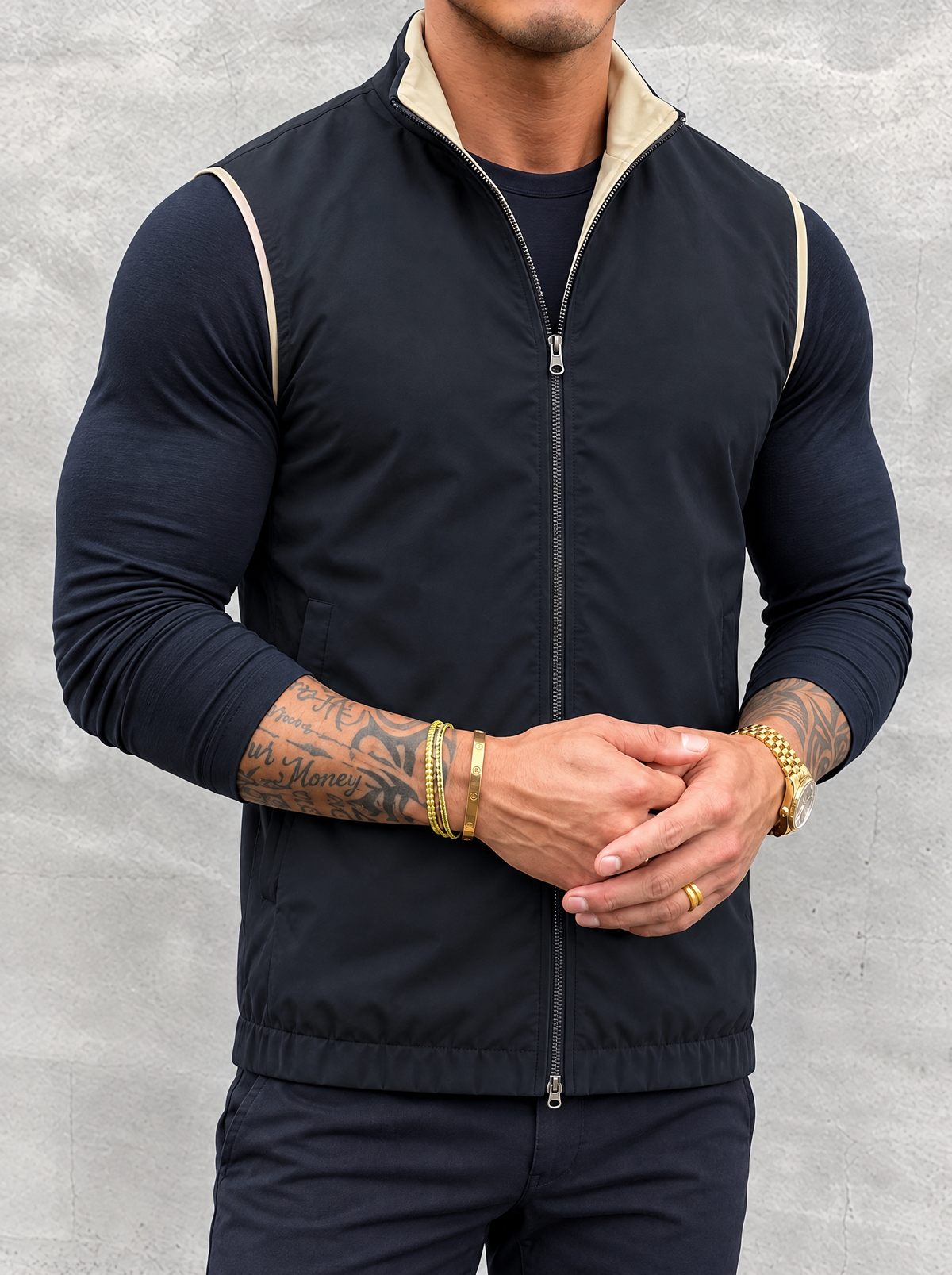 Massimo Gilet Set with Long Sleeve - Navy Blue Top & Navy Blue Pants