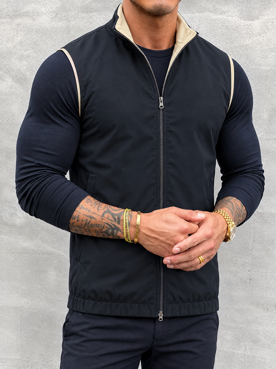 Massimo Gilet Set with Long Sleeve - Navy Blue Top & Navy Blue Pants