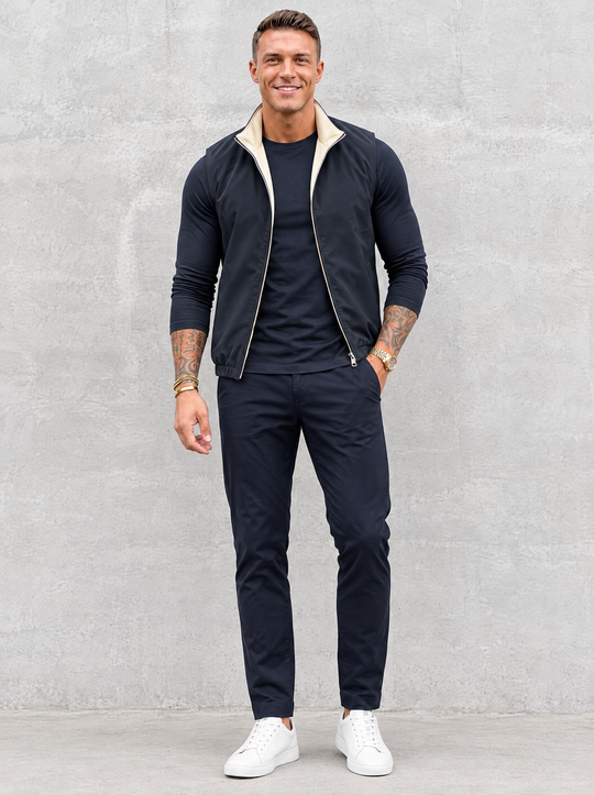 Massimo Gilet Set with Long Sleeve - Navy Blue Top & Navy Blue Pants