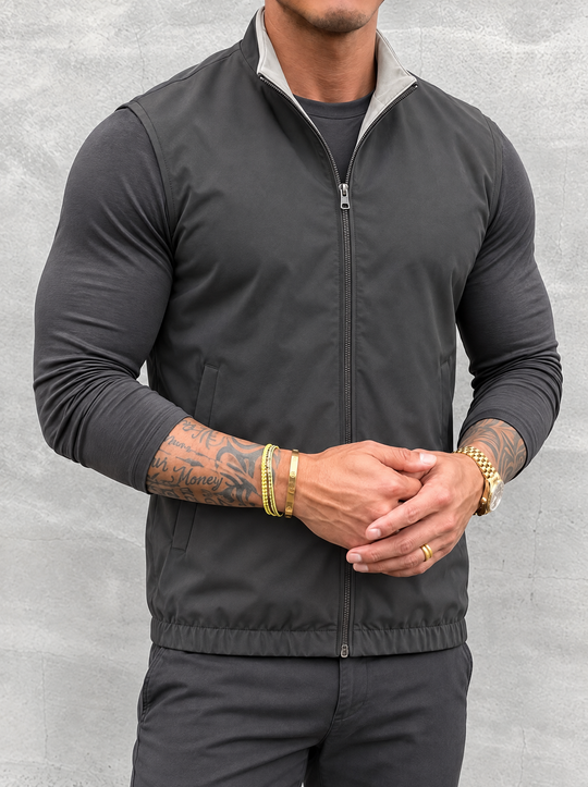 Massimo Gilet Set with Long Sleeve - Dark Grey Top & Dark Grey Pants