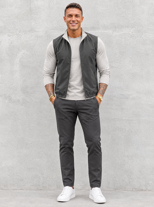 Massimo Gilet Set with Long Sleeve - Light Grey Top & Dark Grey Pants