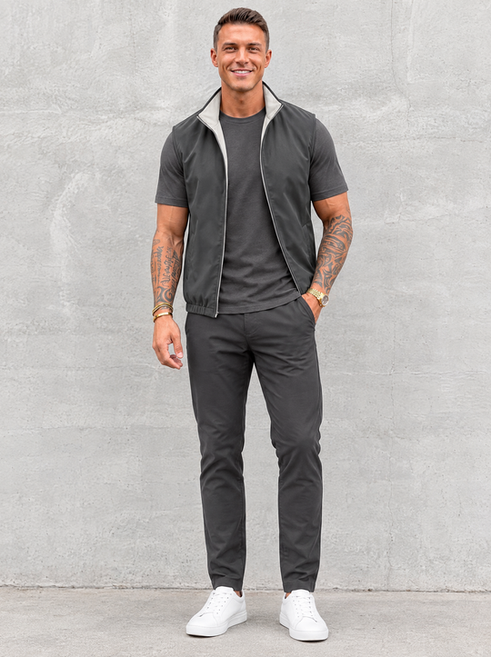 Massimo Gilet Set with T-Shirt - Dark Grey Top & Dark Grey Pants