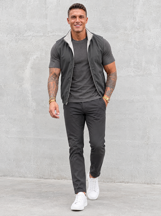 Massimo Gilet Set with T-Shirt - Dark Grey Top & Dark Grey Pants