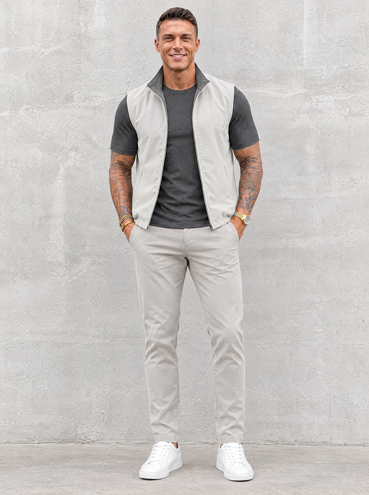 Massimo Gilet Set with T-Shirt - Dark Grey Top & Light Grey Pants