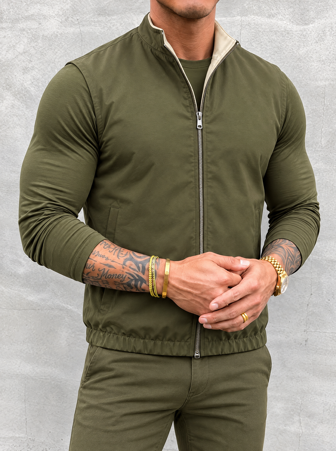 Massimo Gilet Set with Long Sleeve - Olive Green Top & Olive Green Pants