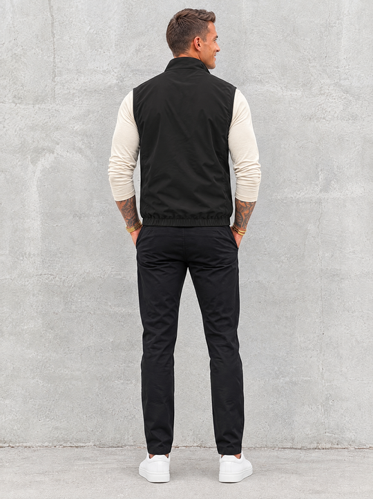 Massimo Gilet Set with Long Sleeve - Beige Top & Black Pants