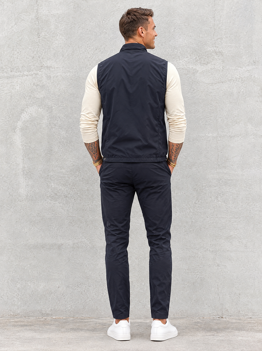 Massimo Gilet Set with Long Sleeve - Beige Top & Navy Blue Pants