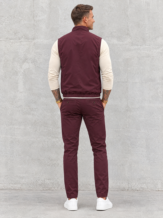Massimo Gilet Set with Long Sleeve - Beige Top & Burgundy Pants