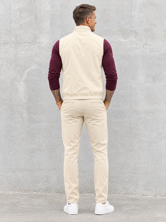 Massimo Gilet Set with Long Sleeve - Burgundy Top & Beige Pants