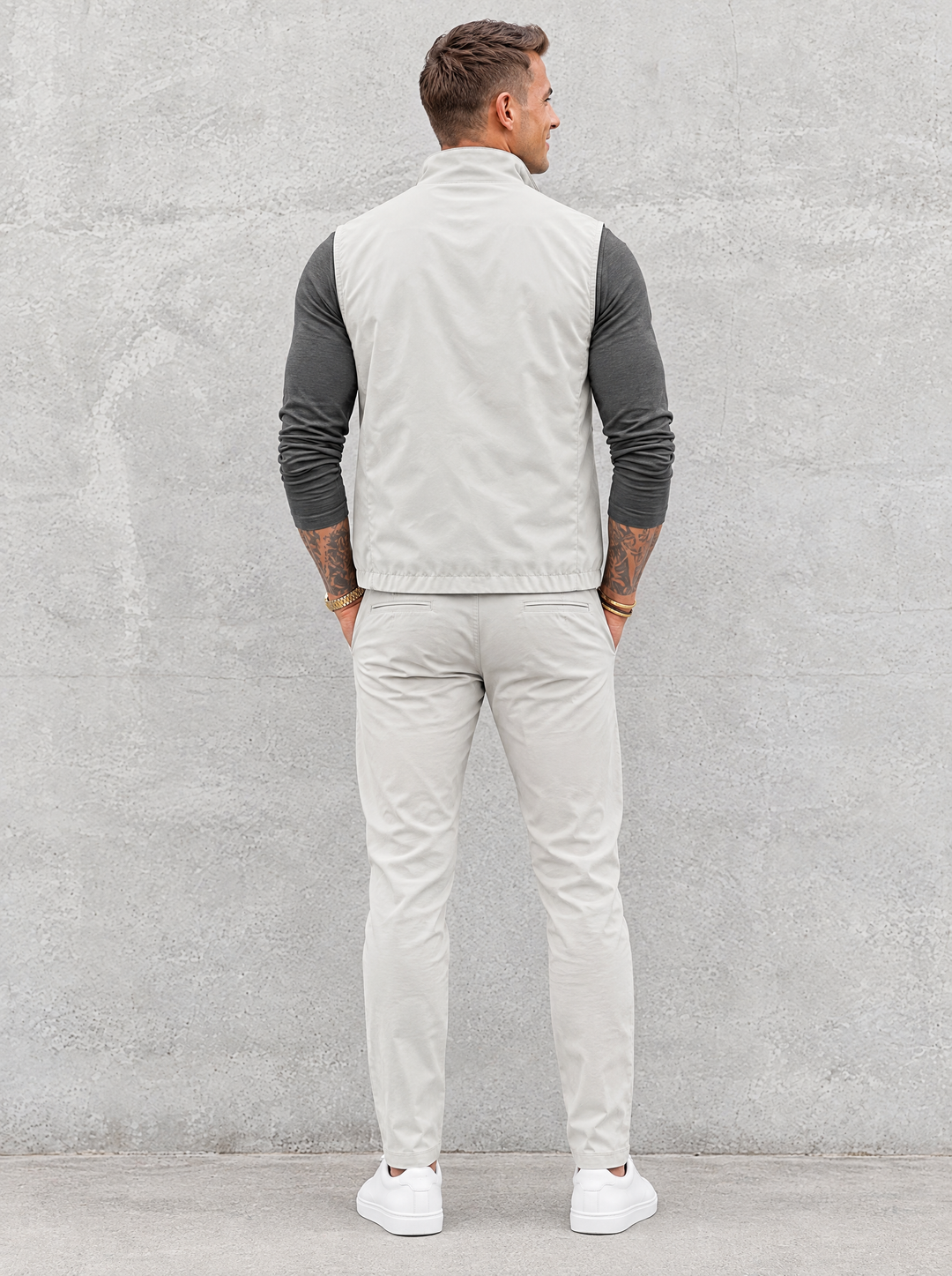 Massimo Gilet Set with Long Sleeve - Dark Grey Top & Light Grey Pants