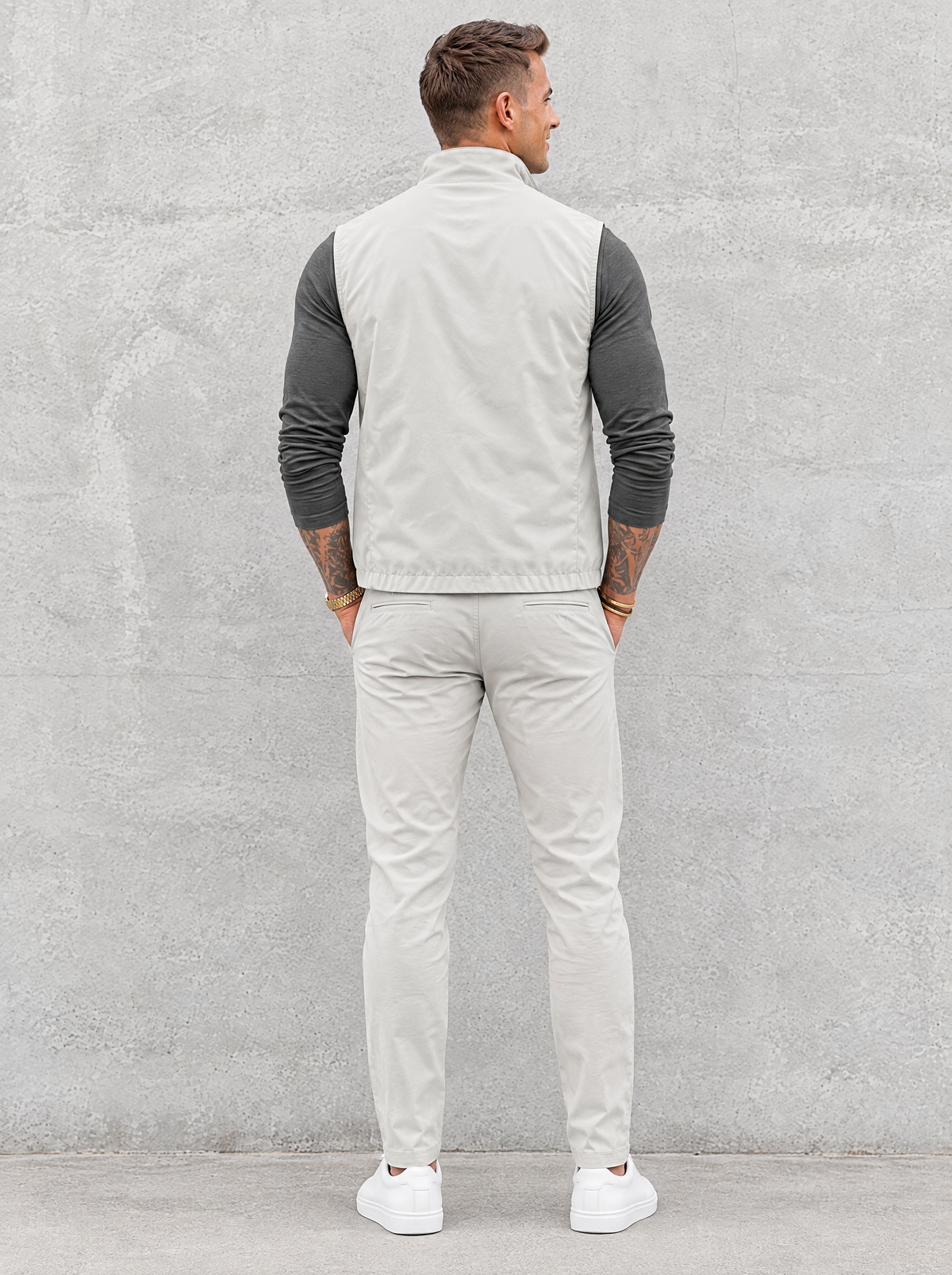 Massimo Gilet Set with Long Sleeve - Dark Grey Top & Light Grey Pants
