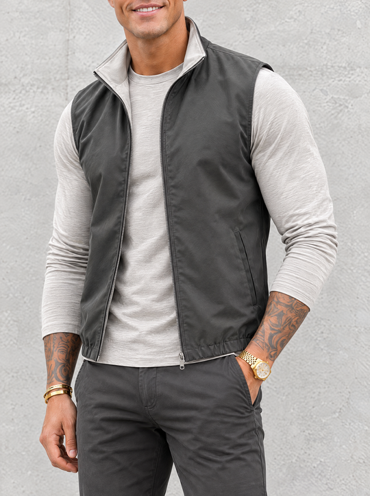 Massimo Gilet Set with Long Sleeve - Light Grey Top & Dark Grey Pants