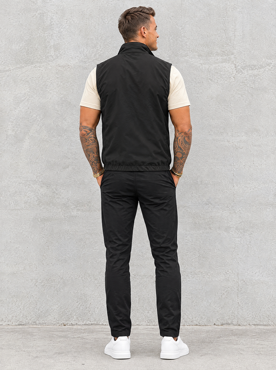 Massimo Gilet Set with T-Shirt - Beige Top & Black Pants