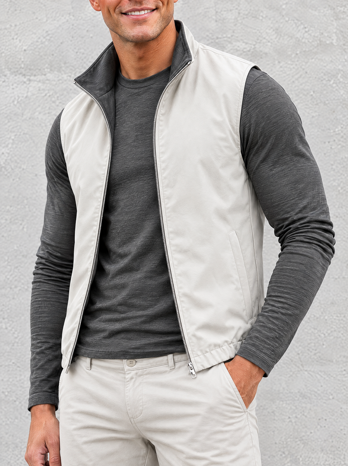 Massimo Gilet Set with Long Sleeve - Dark Grey Top & Light Grey Pants