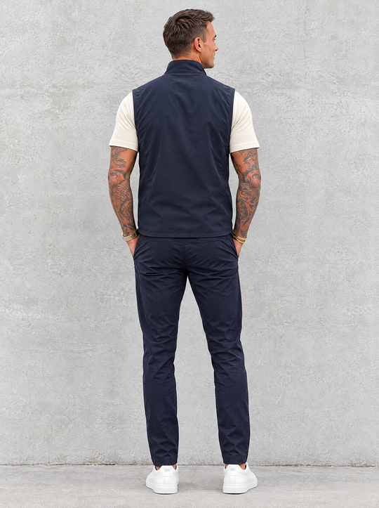 Massimo Gilet Set with T-Shirt - Beige Top & Navy Blue Pants
