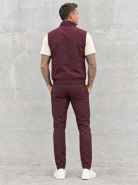 Massimo Gilet Set with T-Shirt - Beige Top & Burgundy Pants