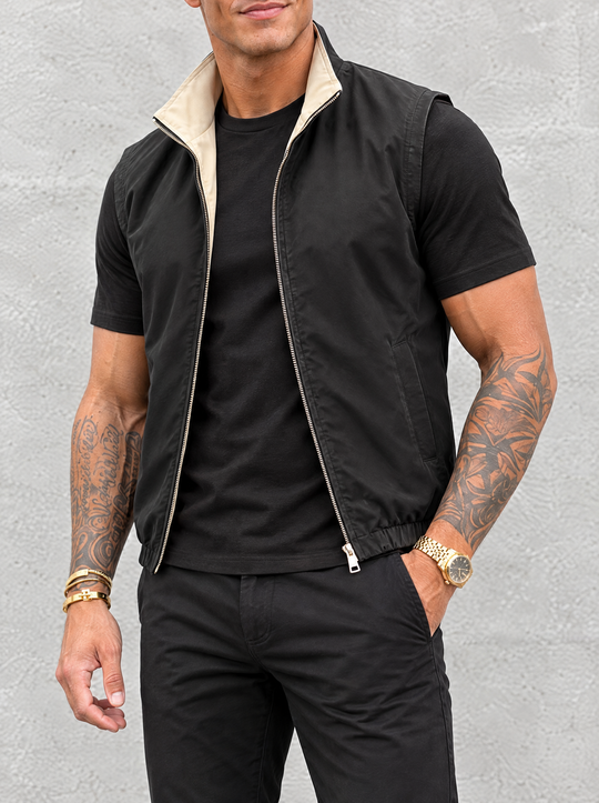 Massimo Gilet Set with T-Shirt - Black Top & Black Pants