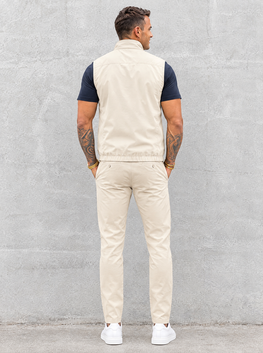 Massimo Gilet Set with T-Shirt - Navy Blue Top & Beige Pants