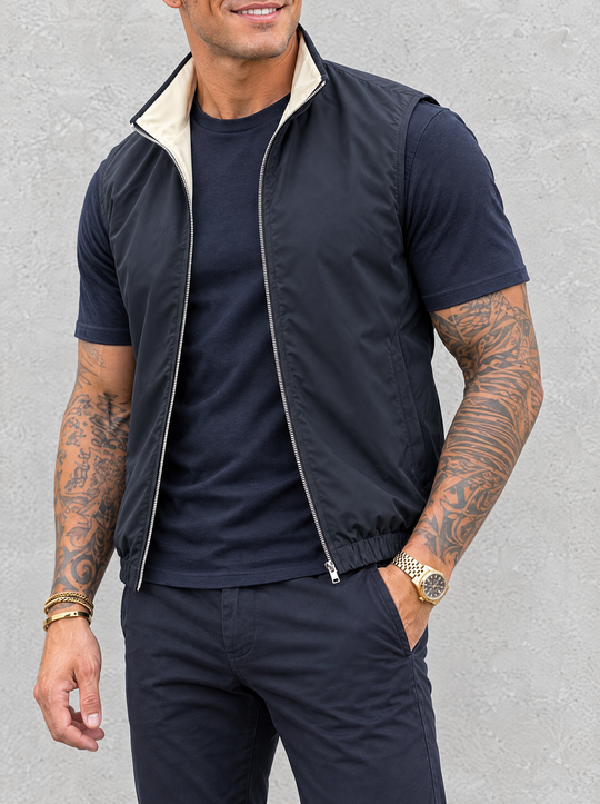 Massimo Gilet Set with T-Shirt - Navy Blue Top & Navy Blue Pants