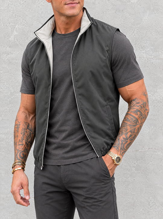 Massimo Gilet Set with T-Shirt - Dark Grey Top & Dark Grey Pants