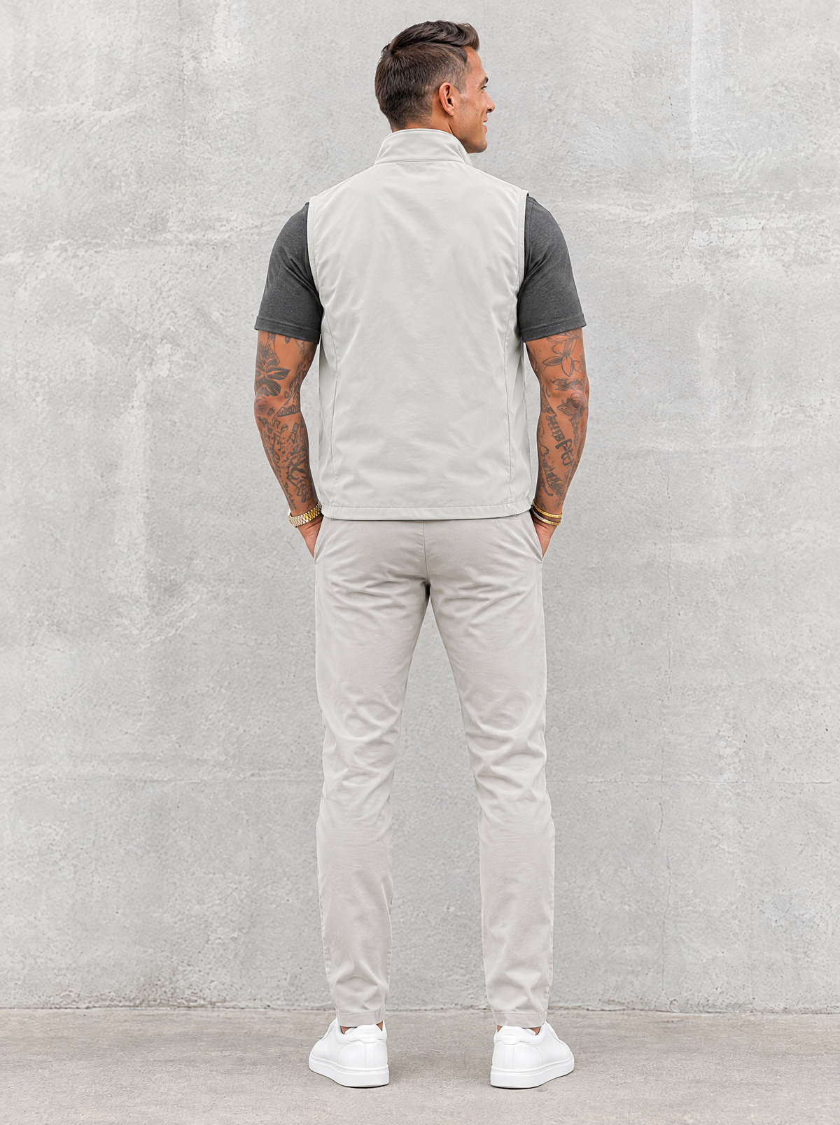 Massimo Gilet Set with T-Shirt - Dark Grey Top & Light Grey Pants