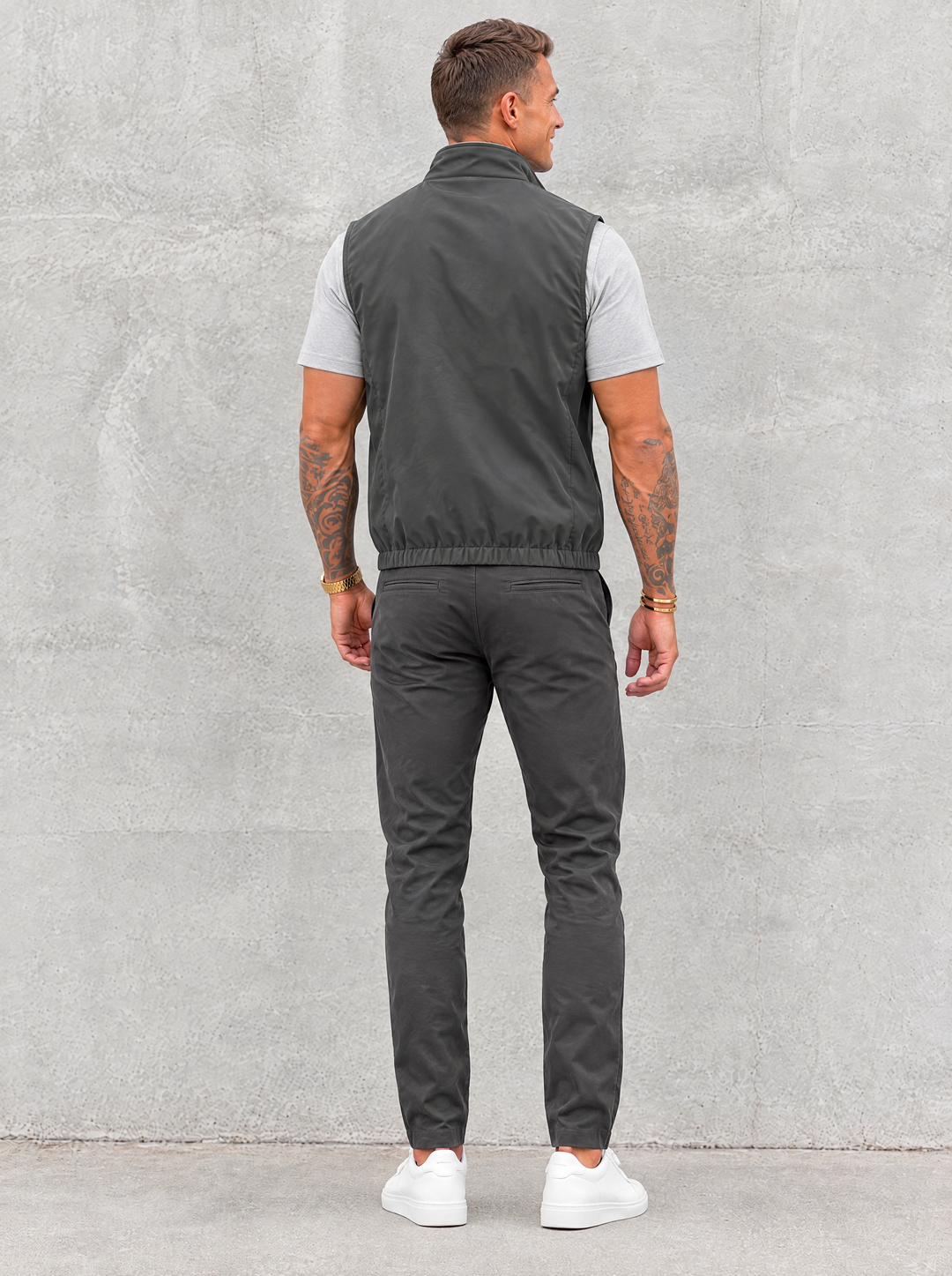 Massimo Gilet Set with T-Shirt - Light Grey Top & Dark Grey Pants
