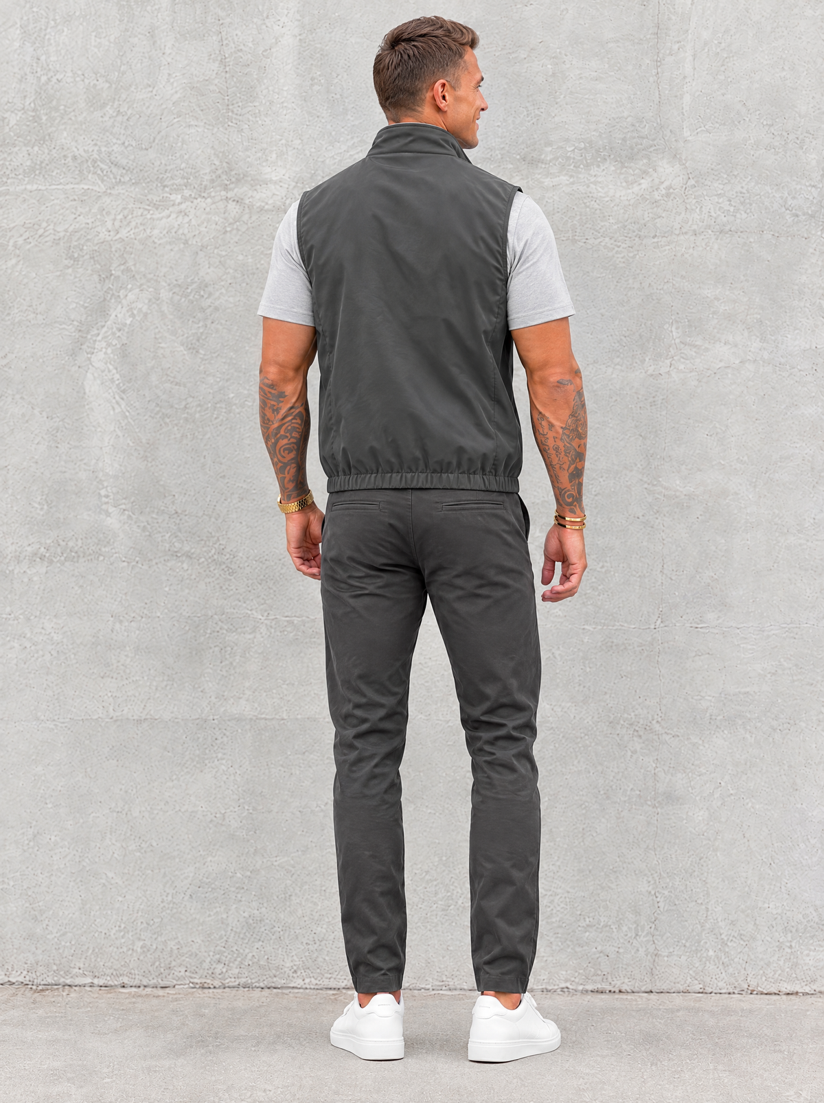 Massimo Gilet Set with T-Shirt - Light Grey Top & Dark Grey Pants