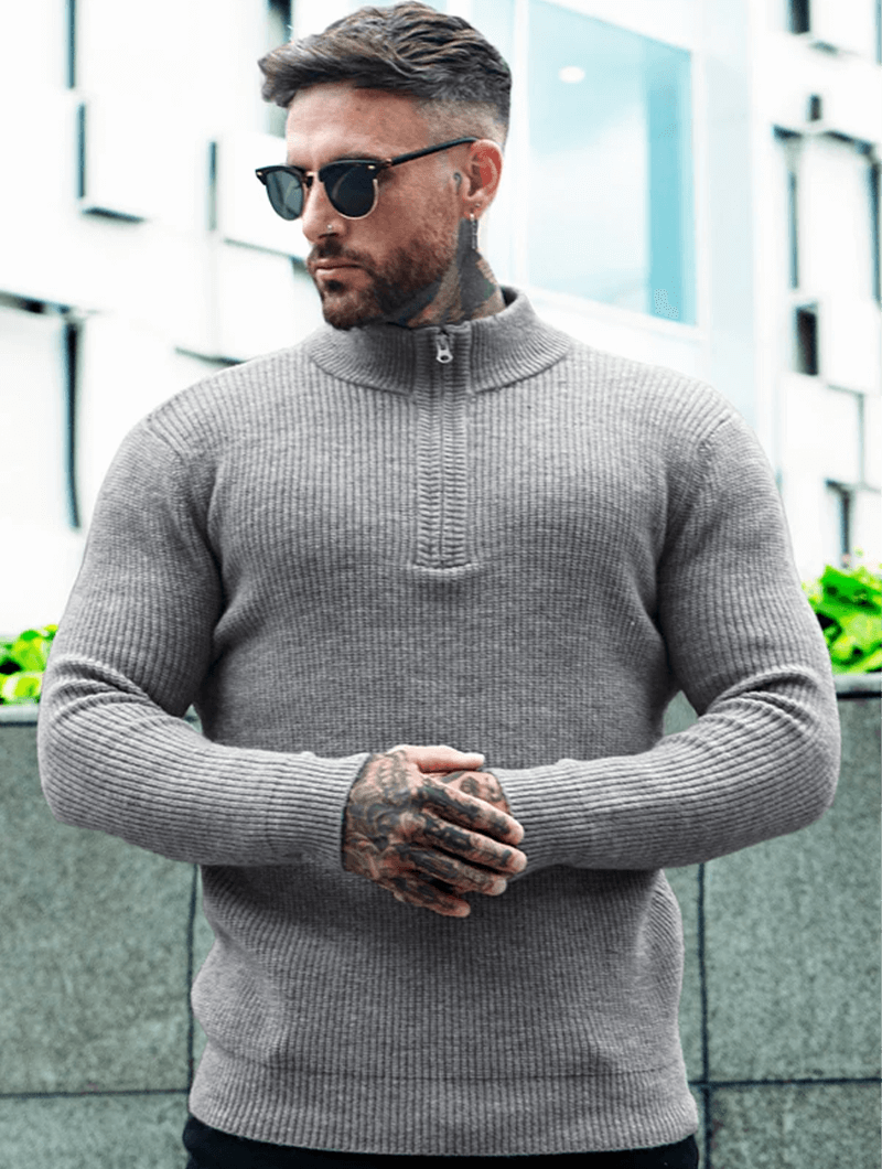 Valerio Zip Strickpullover - Grau