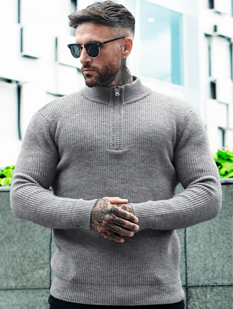 Valerio Zip Knit Sweater - Grey