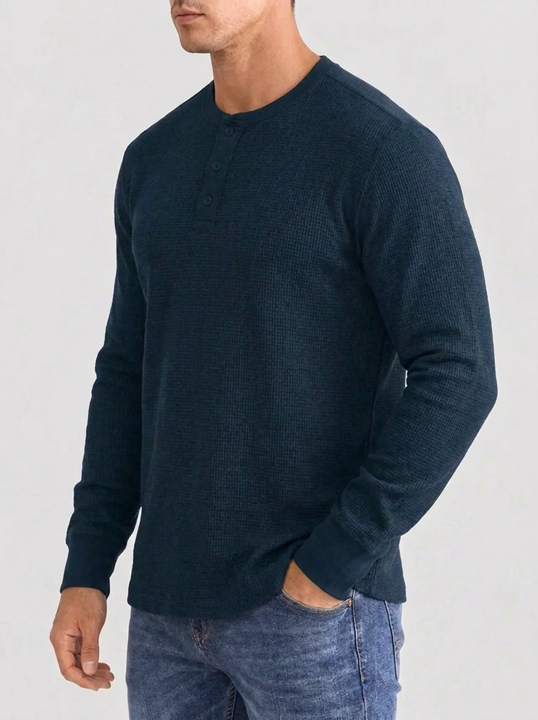 Henley Aviero Waffle Sweater - Dark Blue