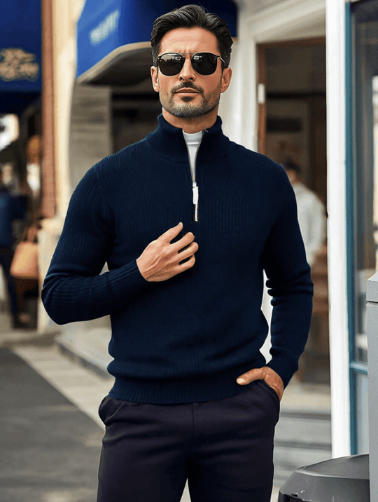 Valerio Zip Strickpullover - Marineblau