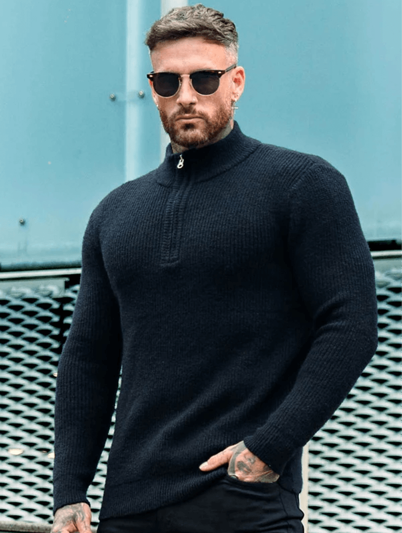 Valerio Zip Knit Sweater - Black
