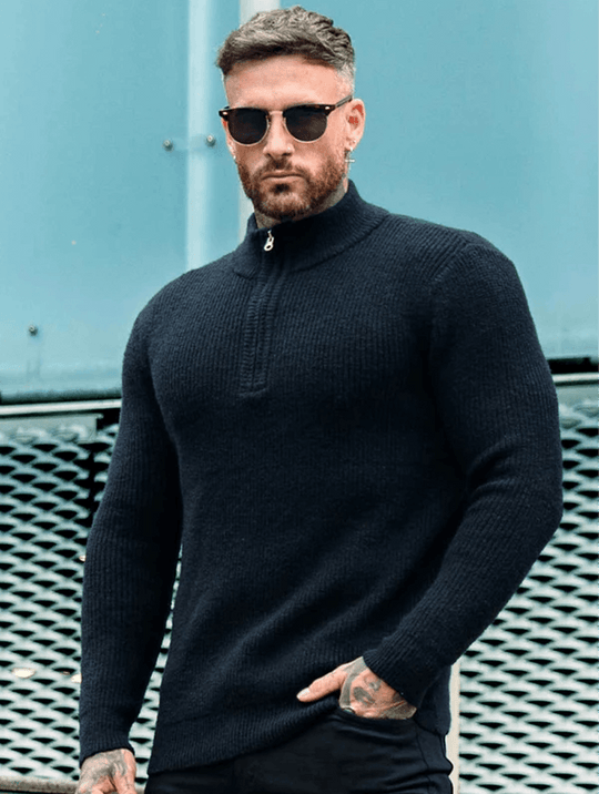 Valerio Zip Strickpullover - Schwarz