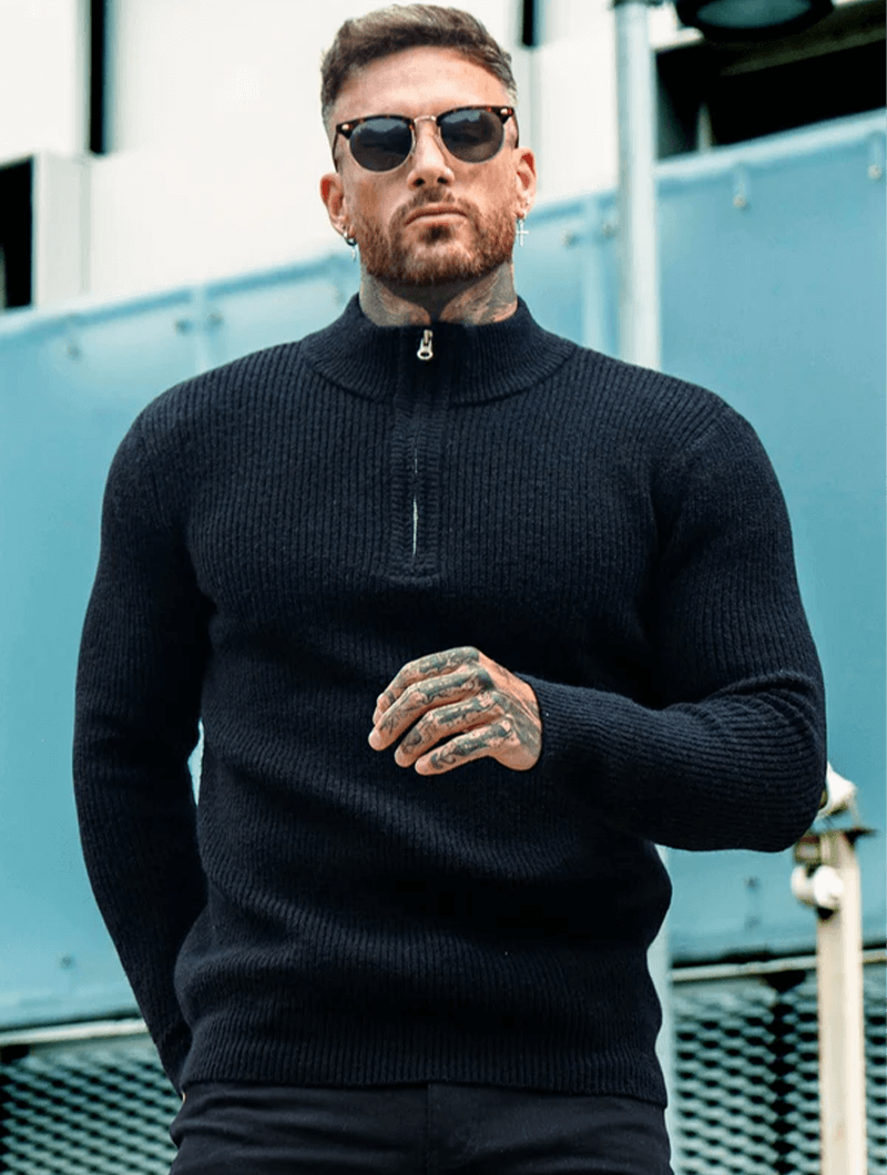 Valerio Zip Knit Sweater - Black