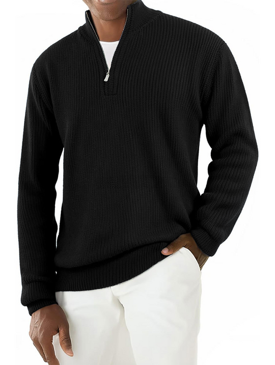 Valerio Zip Strickpullover - Schwarz