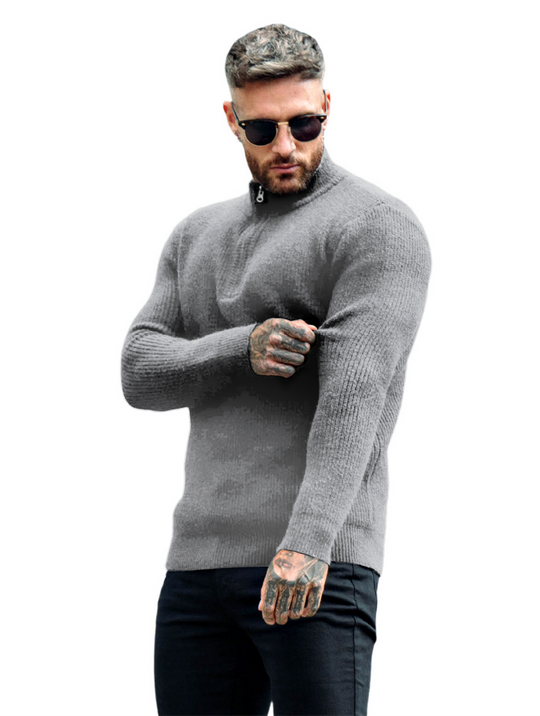 Valerio Zip Strickpullover - Grau