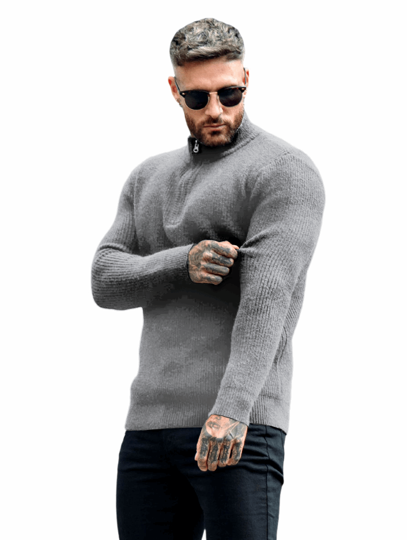 Valerio Zip Strickpullover - Grau